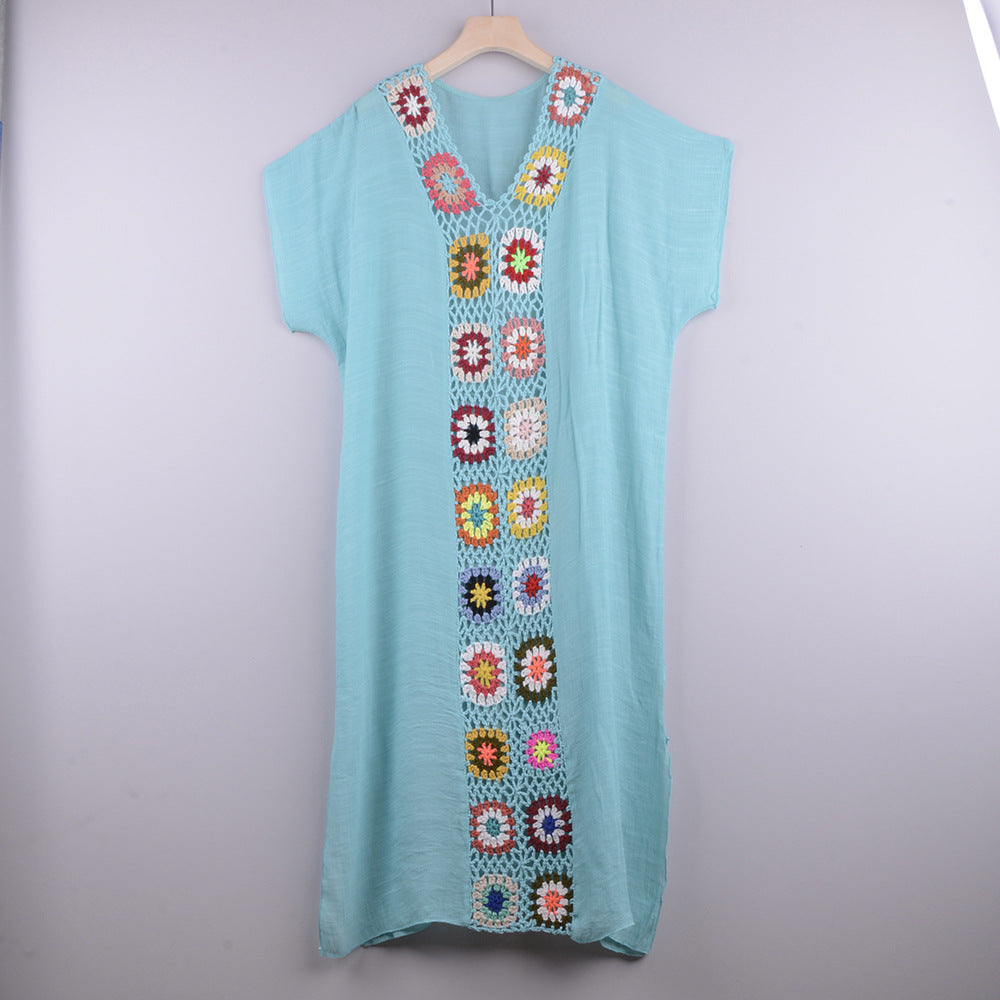 Robe longue de plage-Bleu-Taille Unique- - Belishop