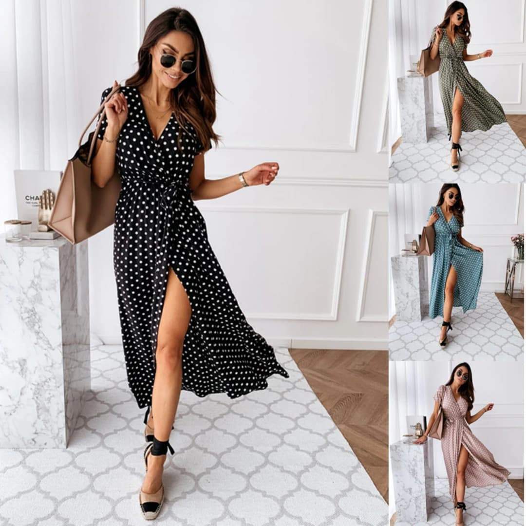 Robe portefeuille à pois- - Belishop