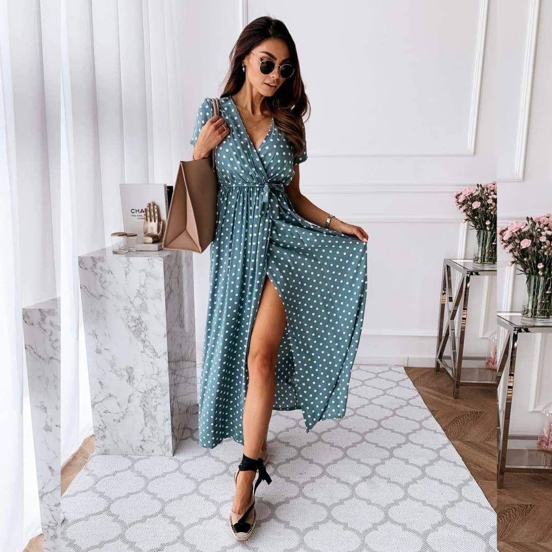 Robe portefeuille à pois- - Belishop