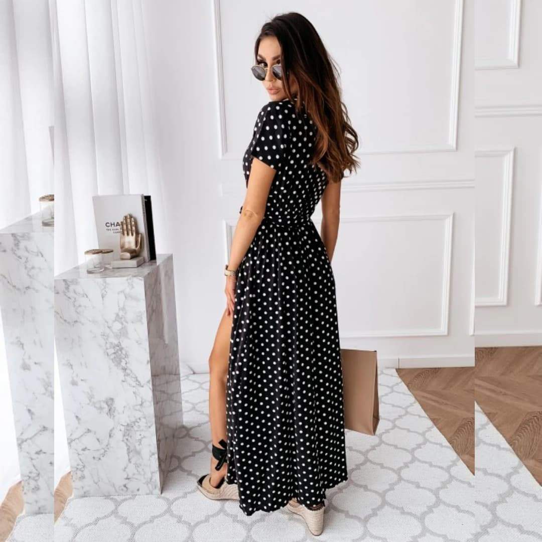 Robe portefeuille à pois- - Belishop