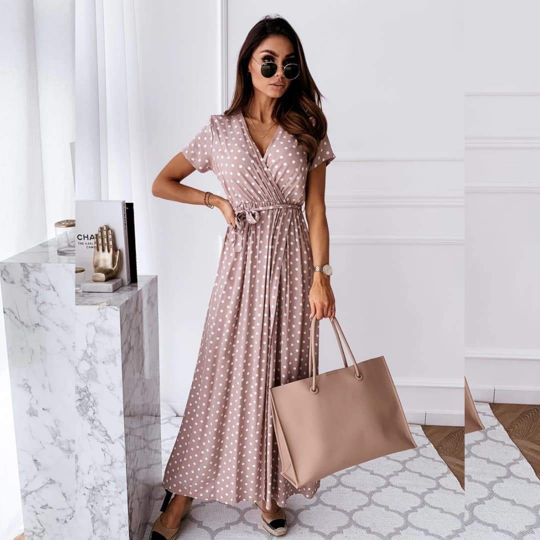 Robe portefeuille à pois-S-Rose- - Belishop
