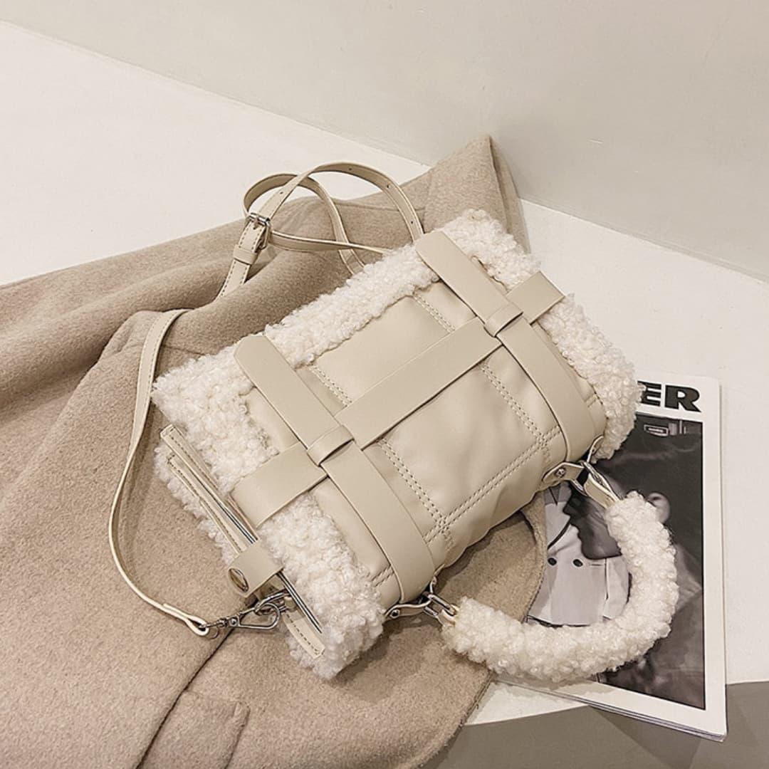 Sac à bandoulière moumoute Alexia-Beige- - Belishop