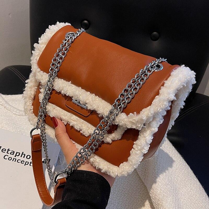 Sac à main moumoute-Marron clair- - Belishop