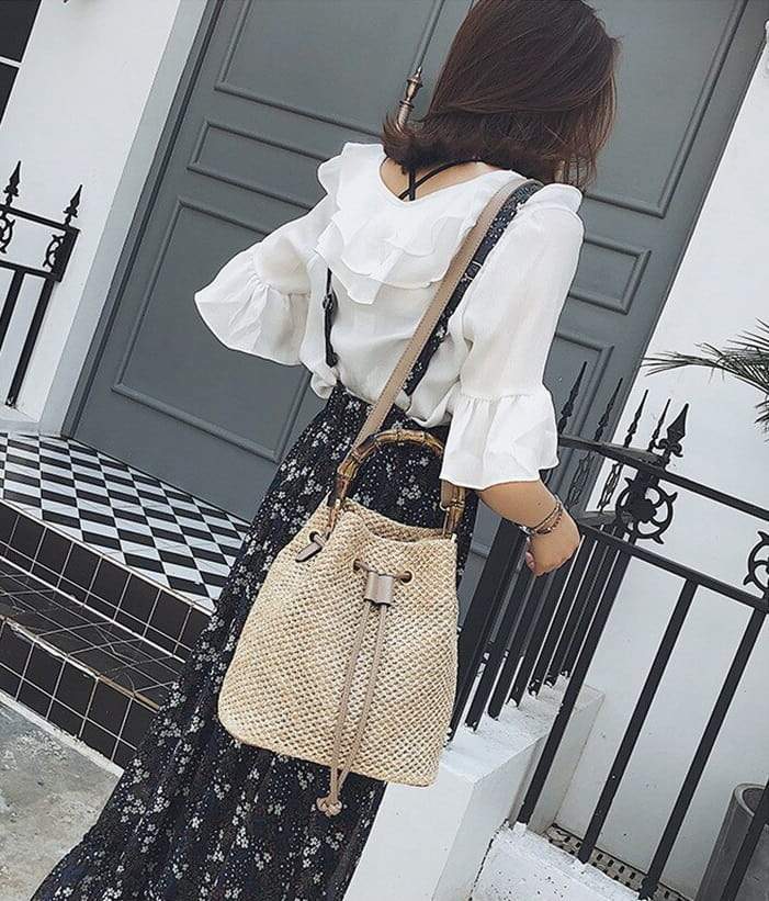 Sac seau en paille- - Belishop