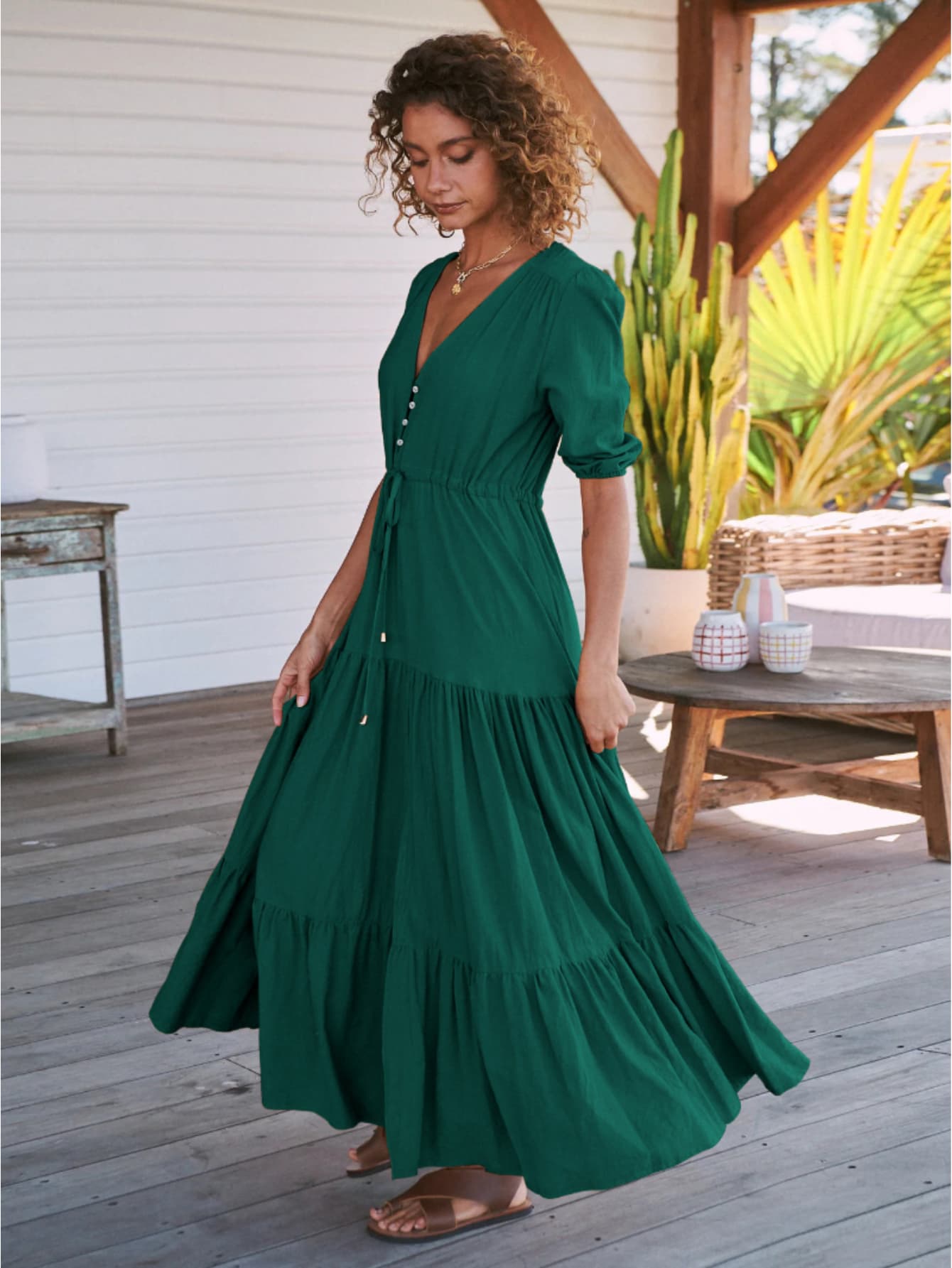 Robe hippie chic d'été longue vert