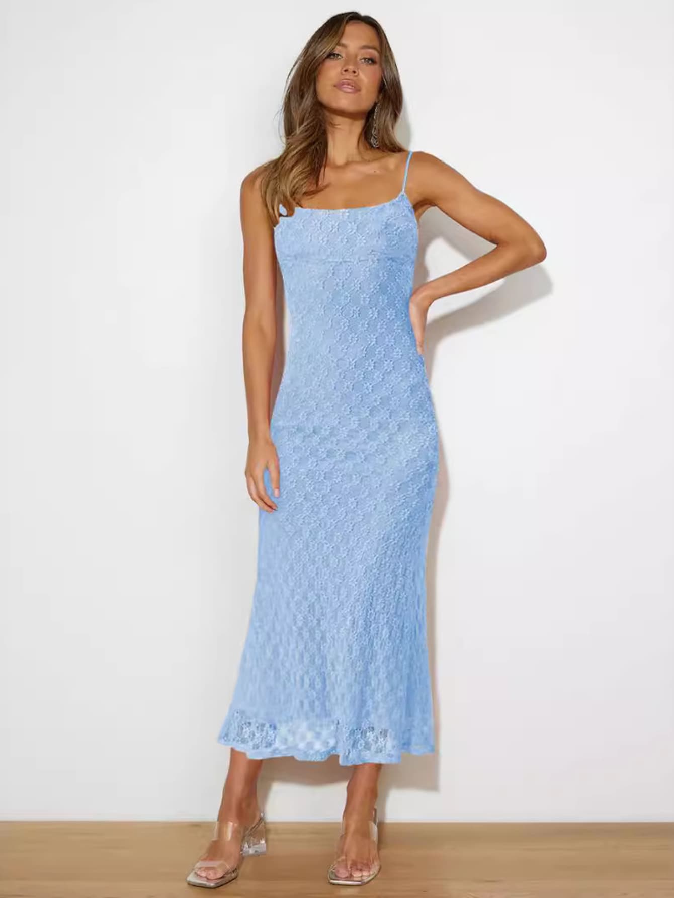 Robe longue d'été texturée bleu