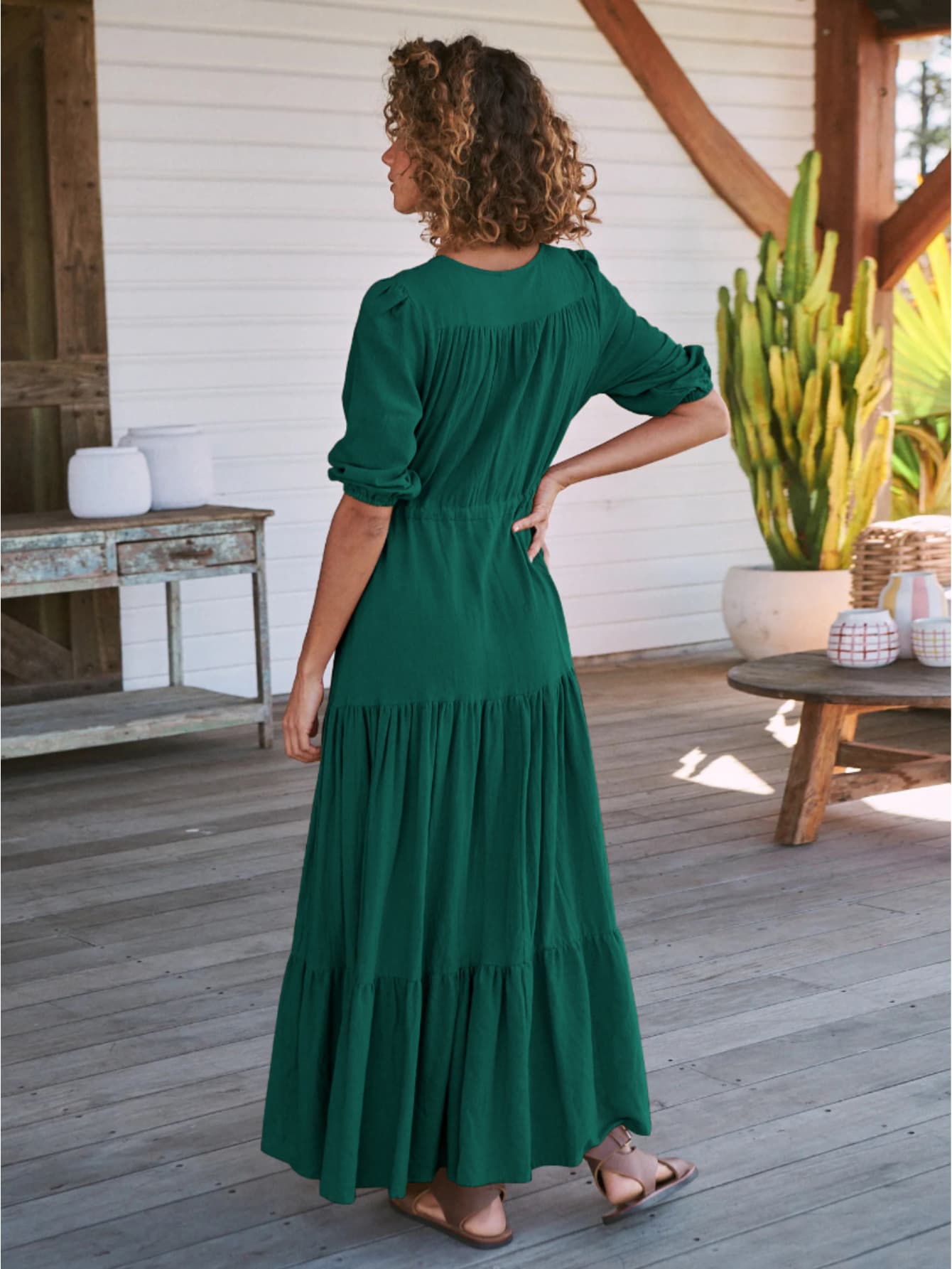 Robe hippie chic d'été longue vert de dos