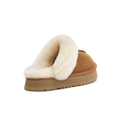 Chaussons camel fourrés fourrure pour femme