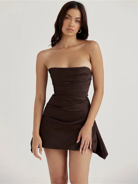 Robe courte satin marron