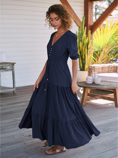 Robe hippie chic d'été longue bleu