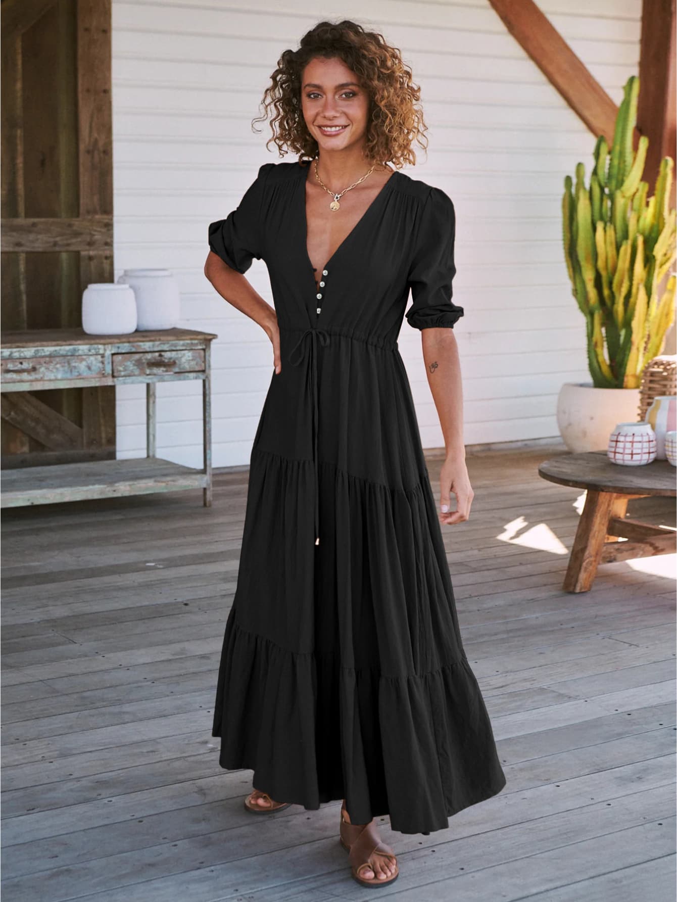 Robe hippie chic d'été longue noir