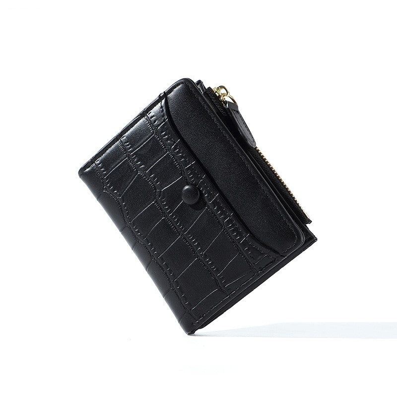 Petit portefeuille femme crocodile noir