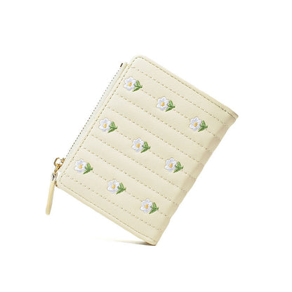 Petit portefeuille fleurs femme beige