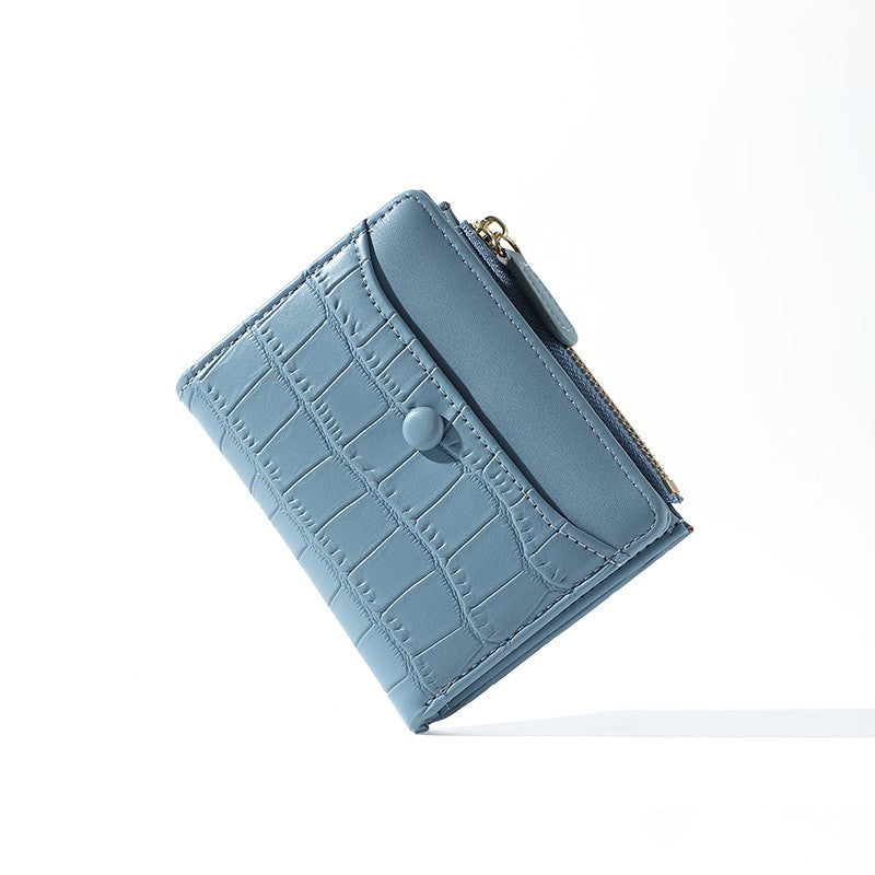 Petit portefeuille femme crocodile bleu