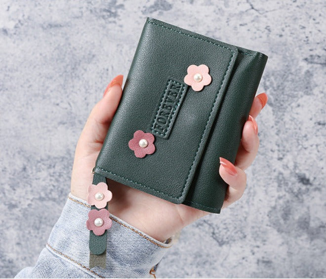 Petit portefeuille à fleurs vert