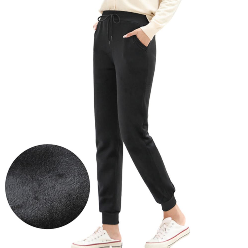 Pantalon pilou aspect velours intérieur gris noir