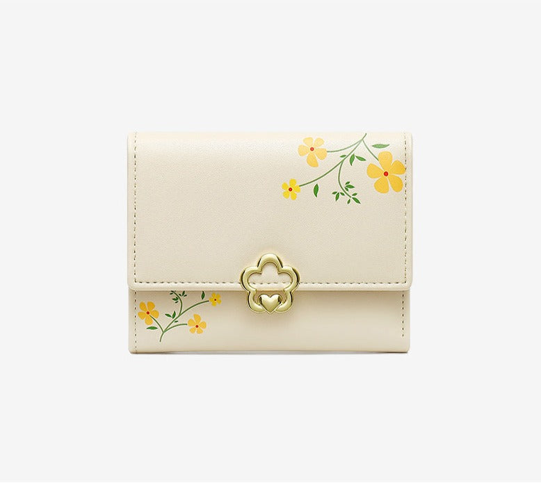 Petit portefeuille fleuri femme beige