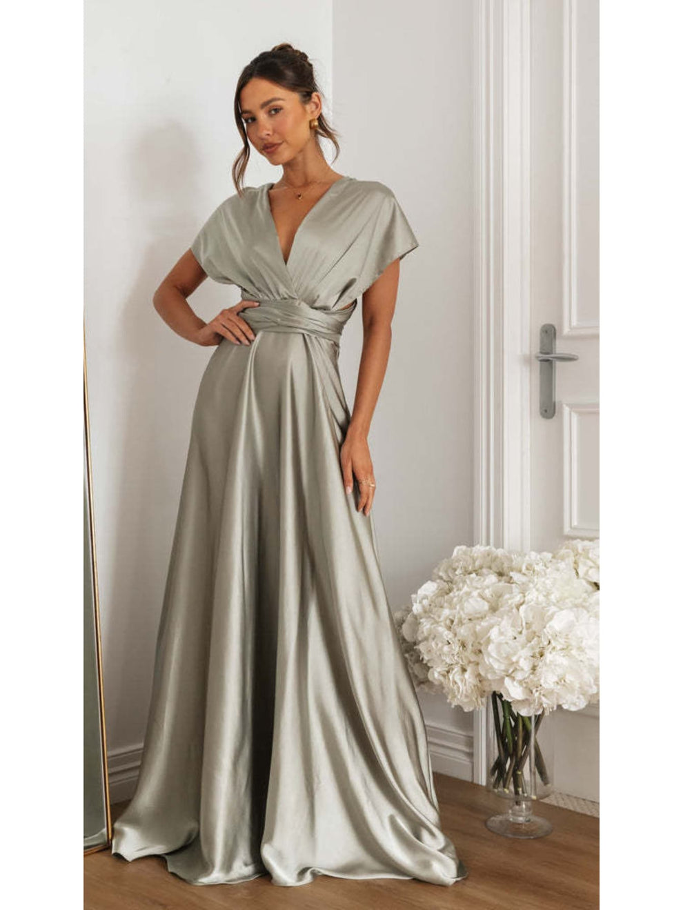 Robe longue modulable satinée invitée de mariage ｜Demoiselle d'honneur ...