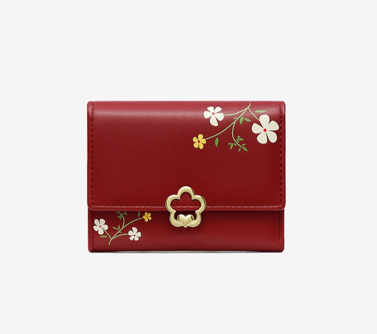 Petit portefeuille fleuri femme rouge