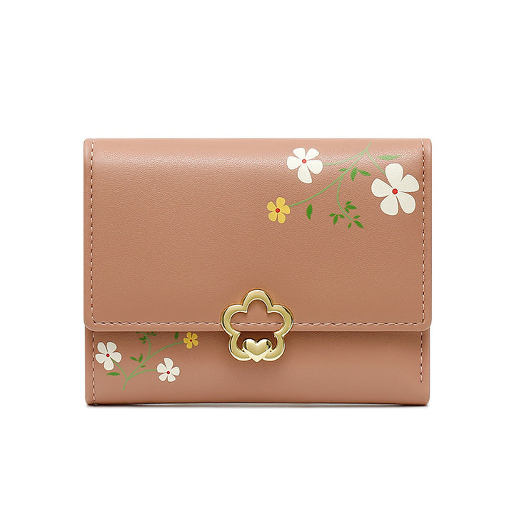 Petit portefeuille fleuri femme rose