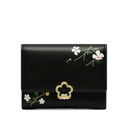 Petit portefeuille fleuri femme noir