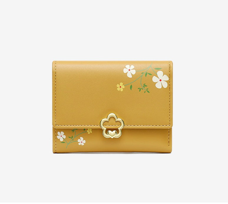 Petit portefeuille fleuri femme jaune