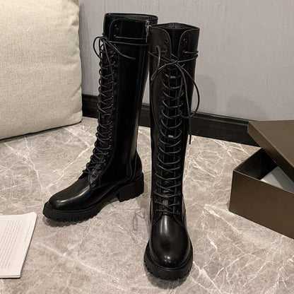 Bottes hautes à lacets noires- - Belishop