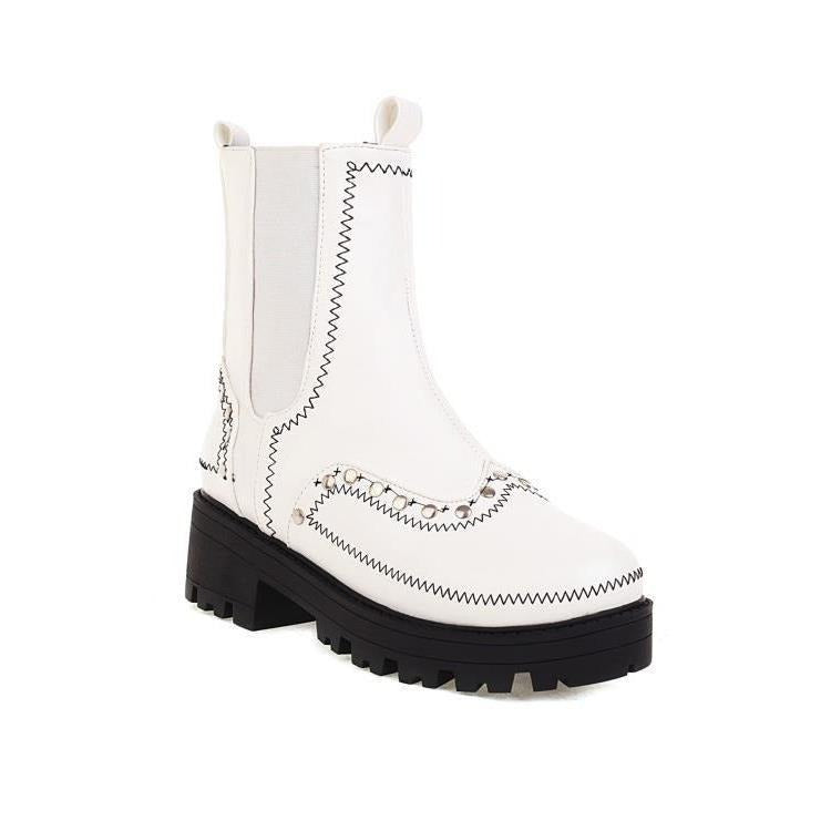 Bottines en cuir Agatha-Blanc-35- - Belishop