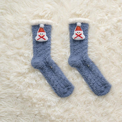 Chaussettes de Noël fourrées-Bleu-Taille Unique- - Belishop