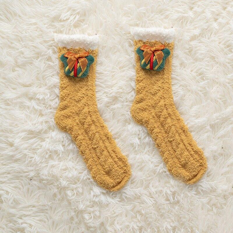 Chaussettes de Noël fourrées-Jaune-Taille Unique- - Belishop