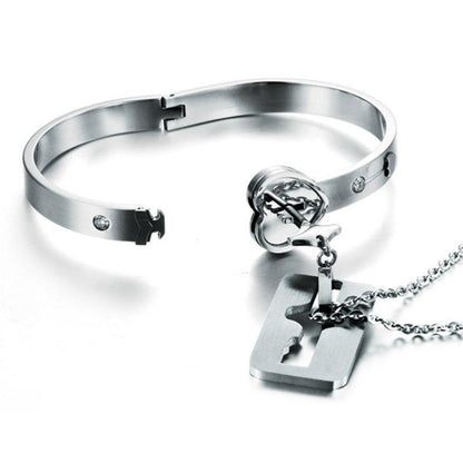 bijou de couple bracelet acier et chaine