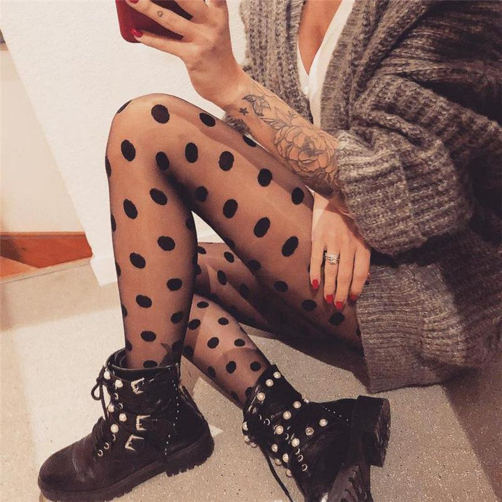 Collant à gros pois noirs