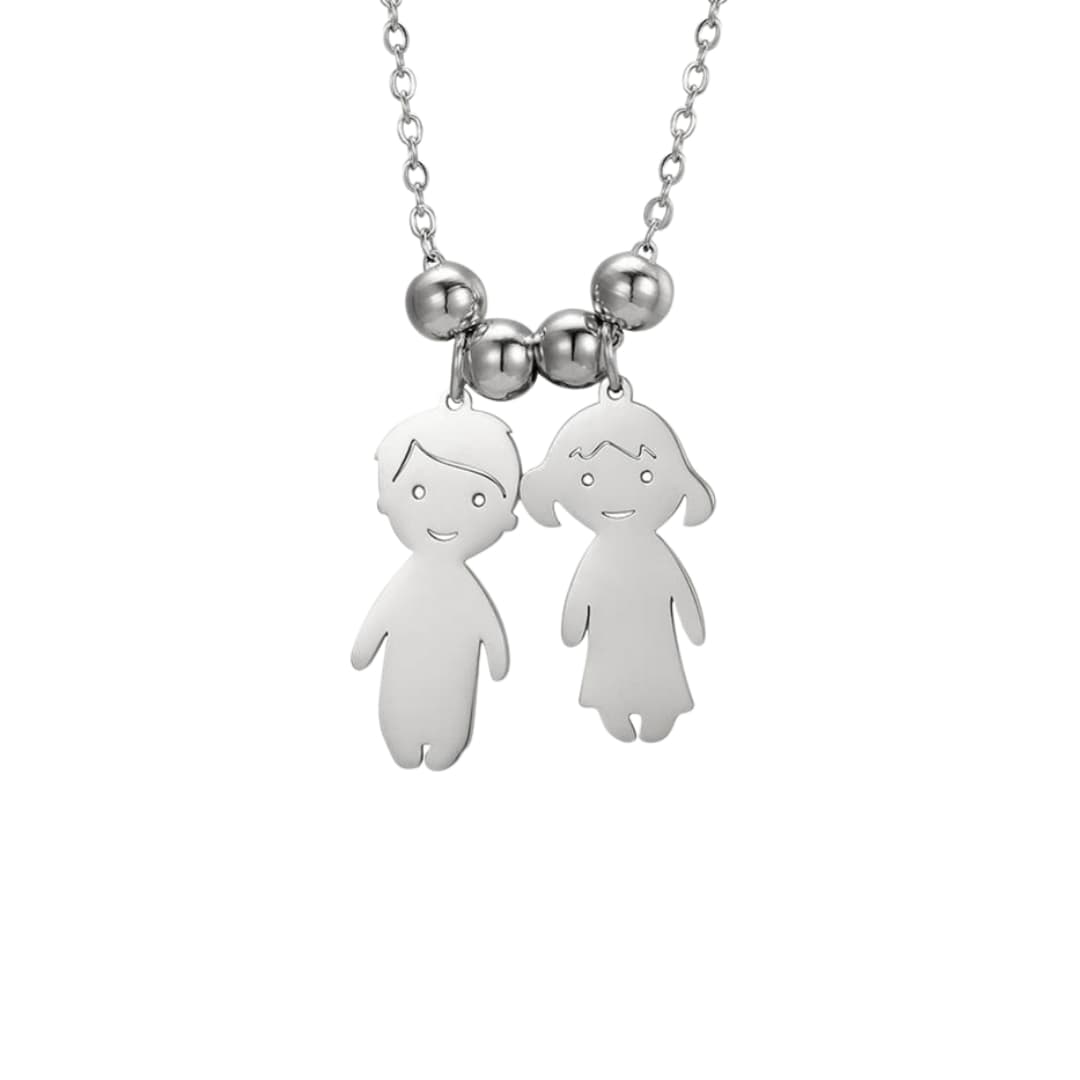 Collier pendentif "Famille"-Argent-1 garçon 1 fille- - Belishop