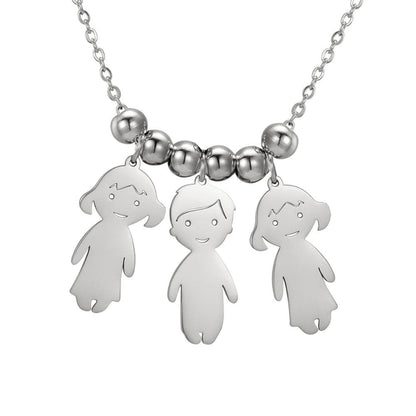 Collier pendentif "Famille"-Argent-2 filles 1 garçon- - Belishop