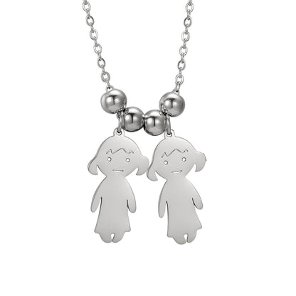 Collier pendentif "Famille"-Argent-2 filles- - Belishop