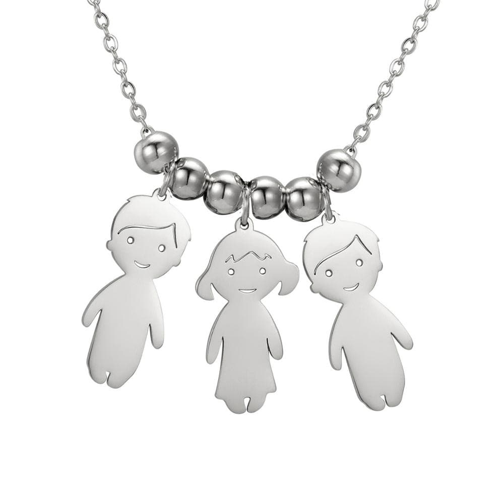 Collier pendentif "Famille"-Argent-2 garçons 1 fille- - Belishop