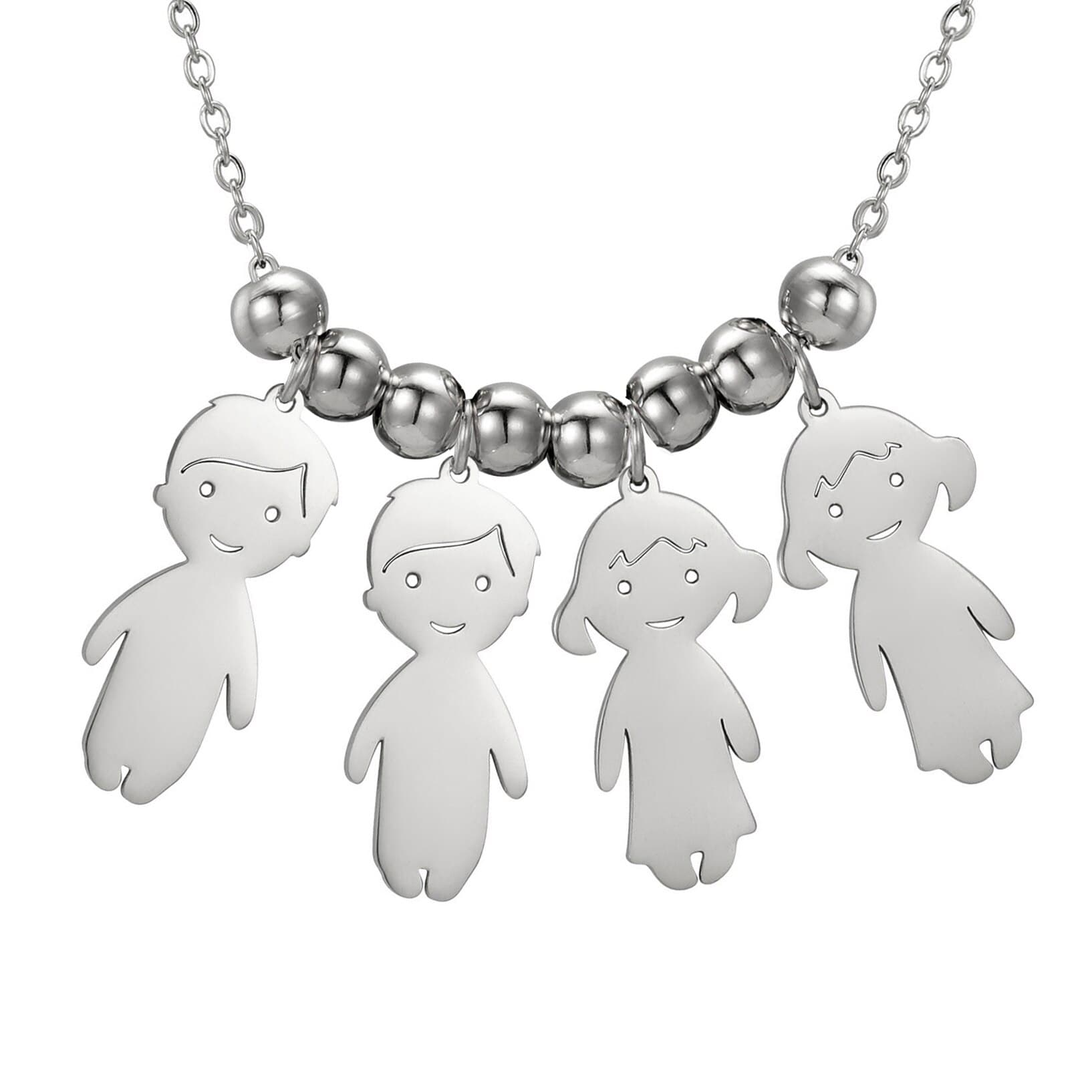 Collier pendentif "Famille"-Argent-2 garçons 2 filles- - Belishop