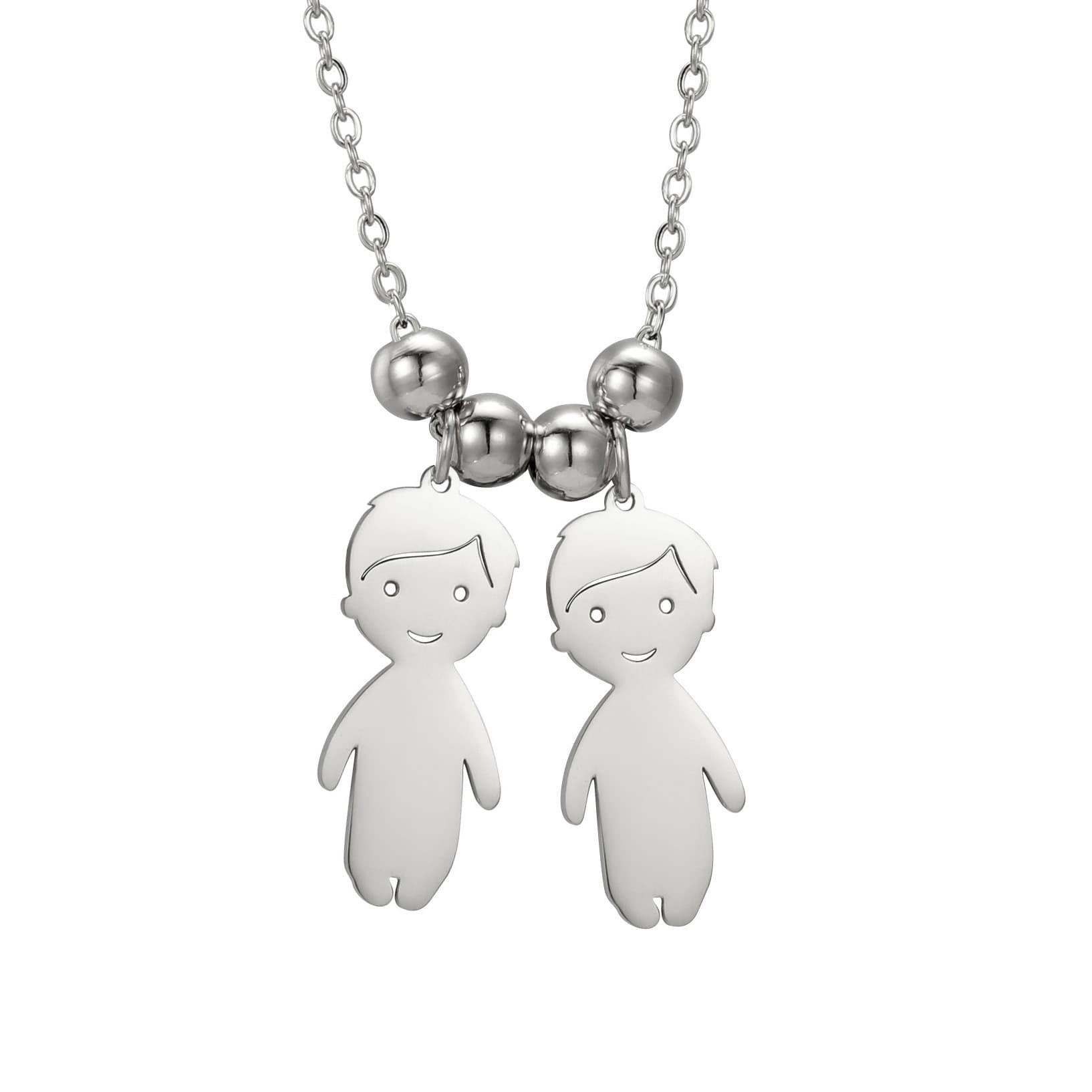 Collier pendentif "Famille"-Argent-2 garçons- - Belishop