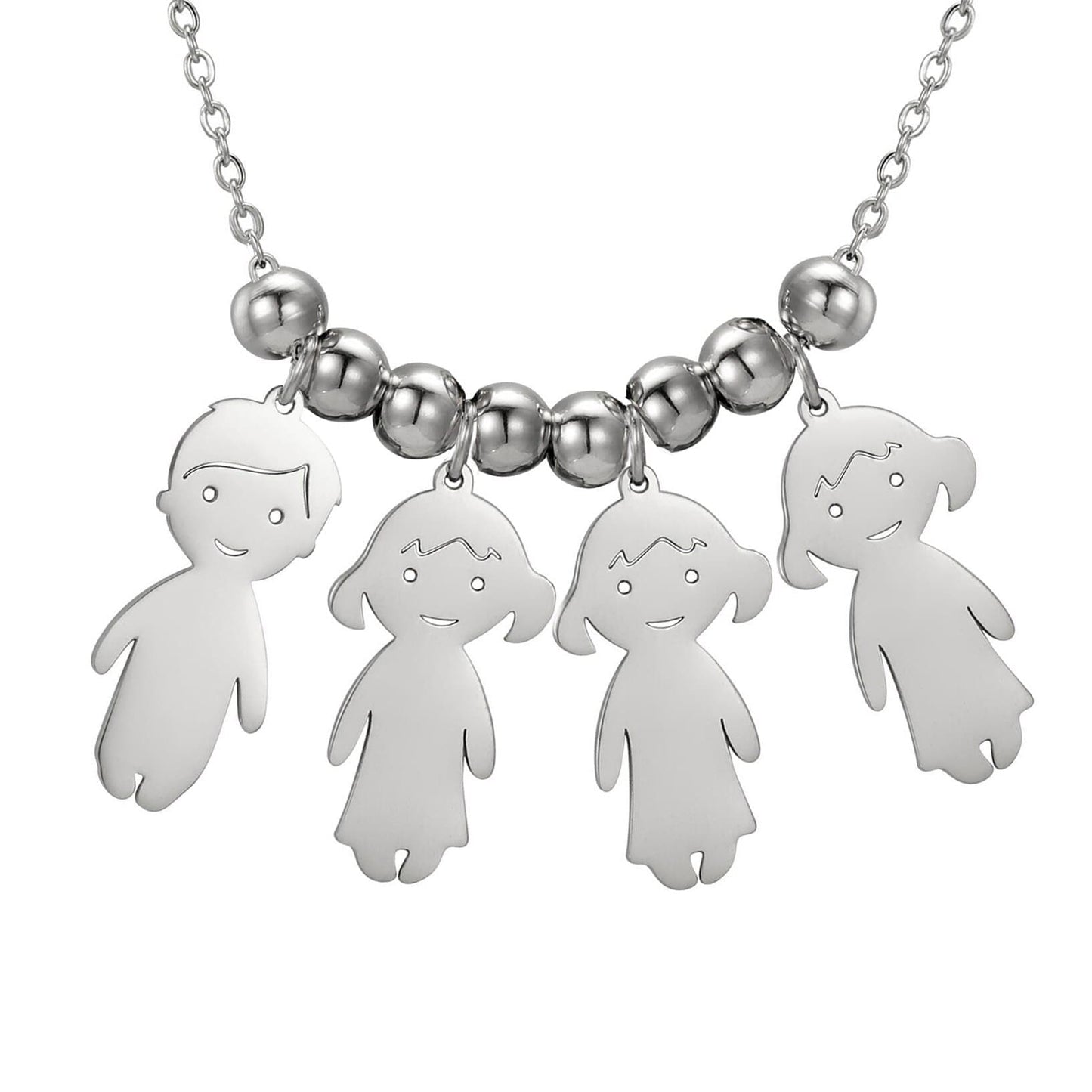 Collier pendentif "Famille"-Argent-3 filles 1 garçon- - Belishop