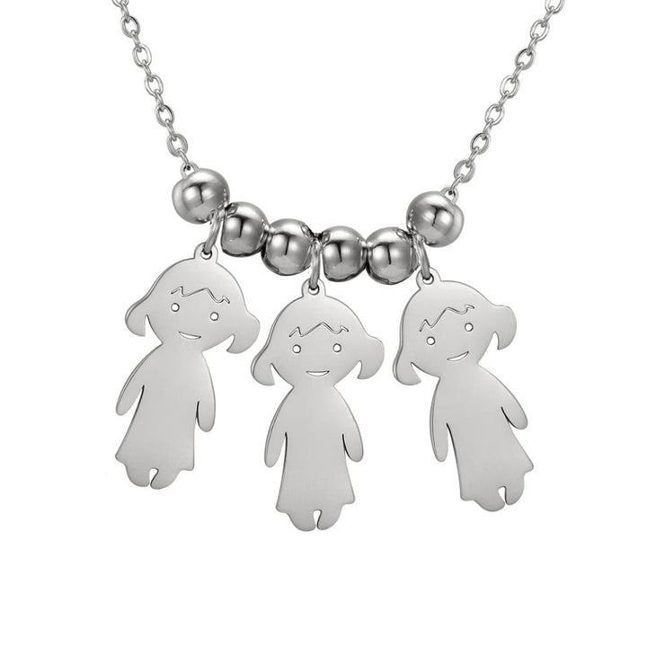 Collier pendentif "Famille"-Argent-3 filles- - Belishop