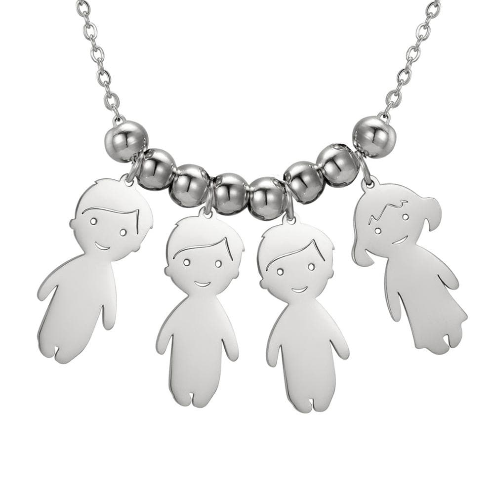 Collier pendentif "Famille"-Argent-3 garçons 1 fille- - Belishop