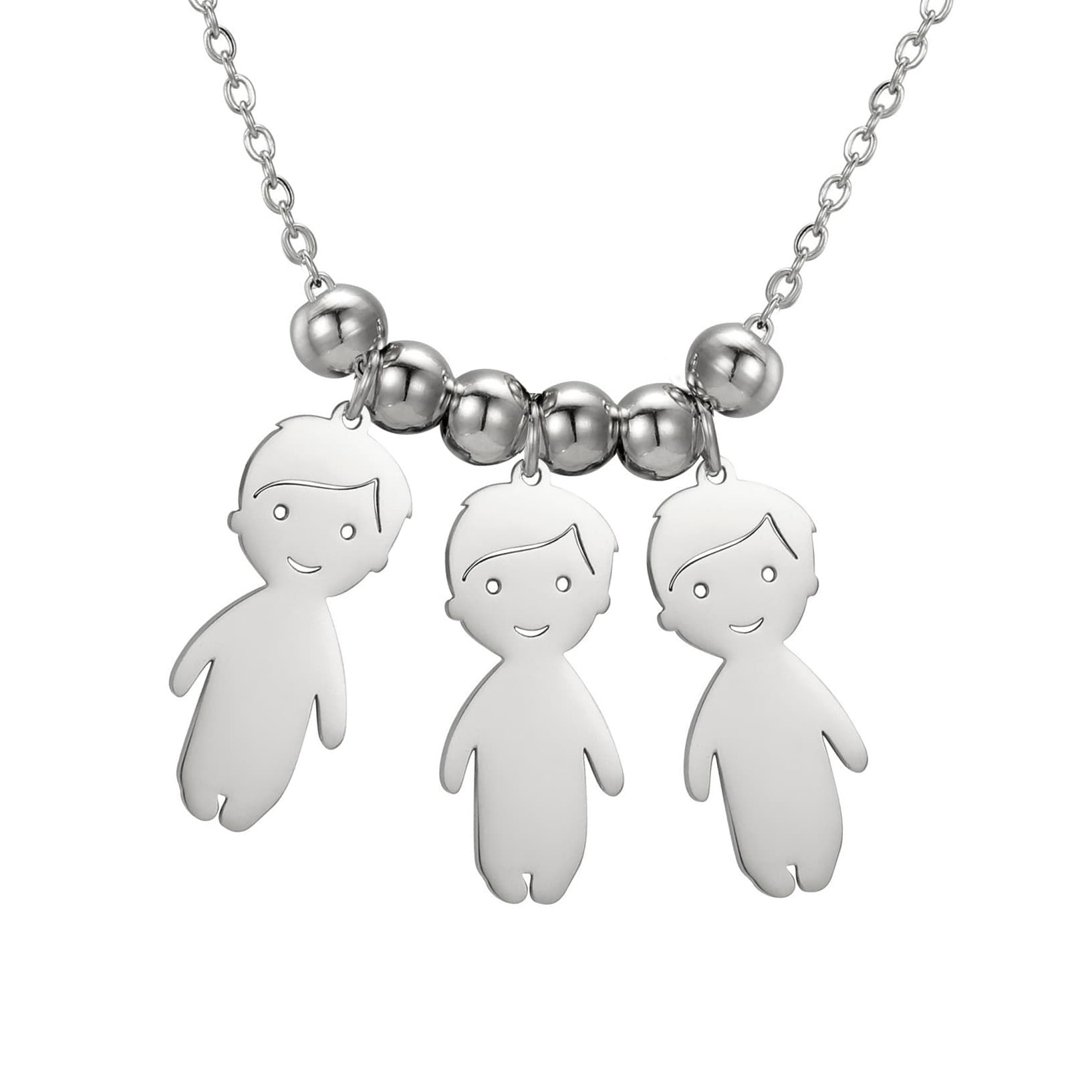 Collier pendentif "Famille"-Argent-3 garçons- - Belishop