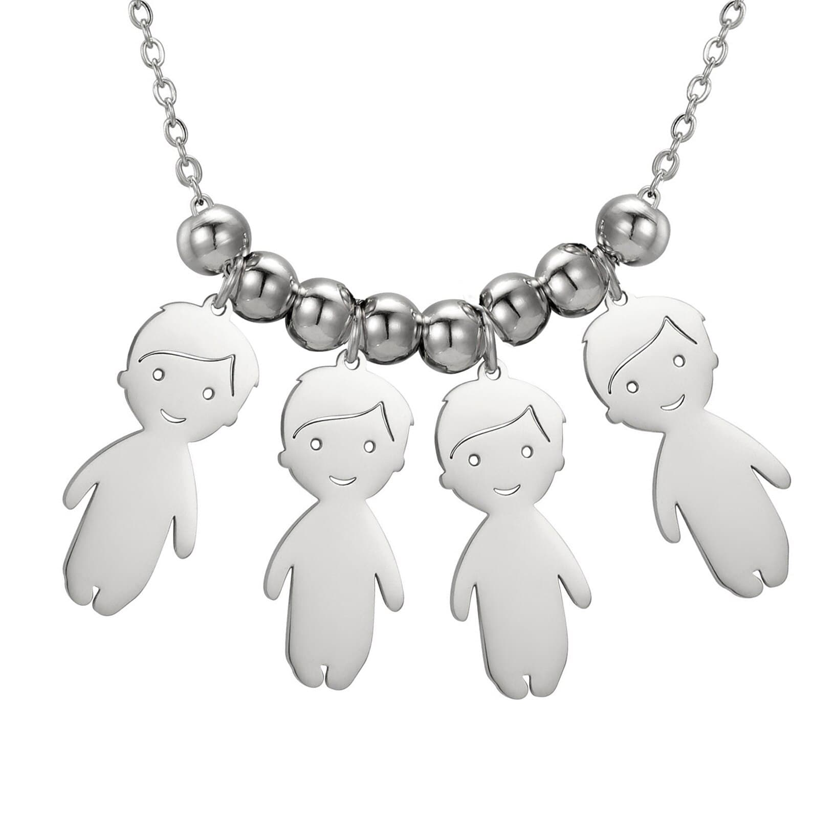 Collier pendentif "Famille"-Argent-4 garçons- - Belishop