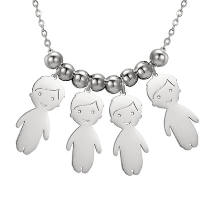 Collier pendentif "Famille"-Argent-4 garçons- - Belishop