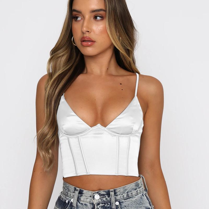 Crop-top satiné-Blanc-S- - Belishop