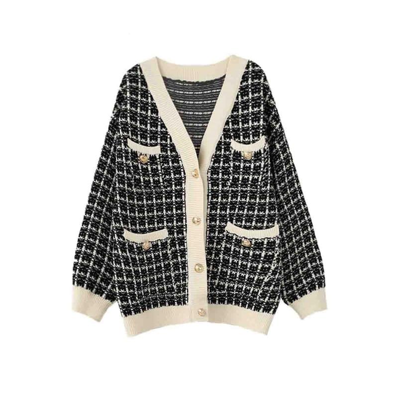 Gilet à carreaux Diana-Taille Unique-Noir- - Belishop