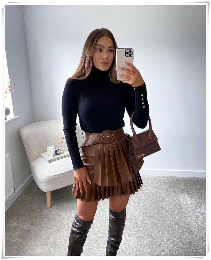 Jupe à volants en cuir- - Belishop