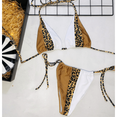 Maillot de bain deux pièces tamara tricolore à motif léopard 