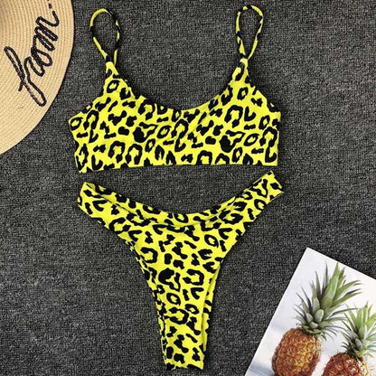 Maillot de bain deux pièces léopard fluo jaune