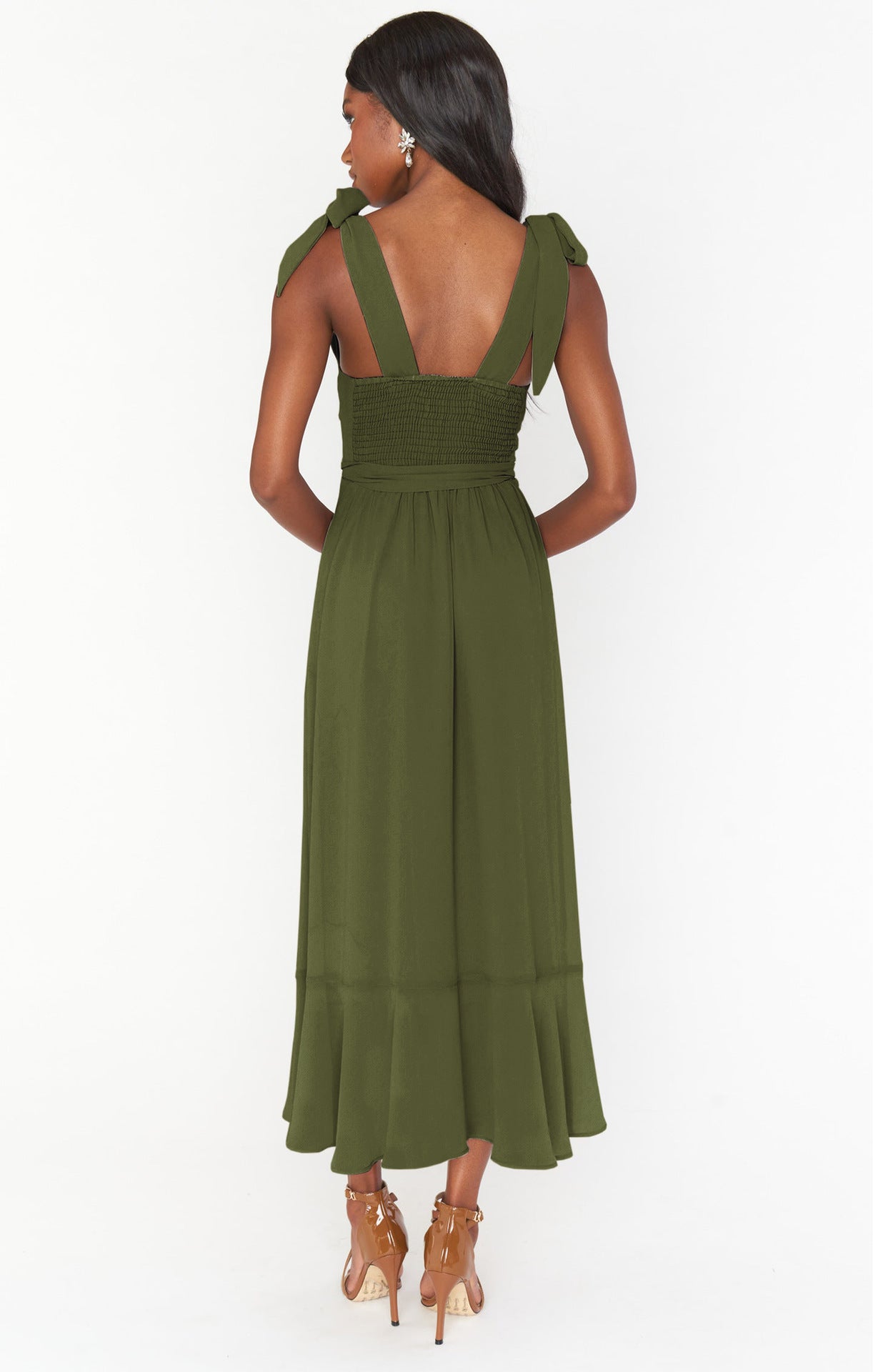 Robe bohème chic pour mariage vert armé dos